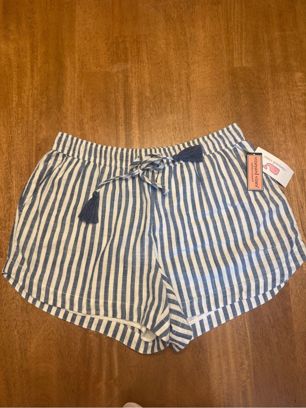 Vineyard Vines Navy and White Striped Drawstring Athletic Shorts